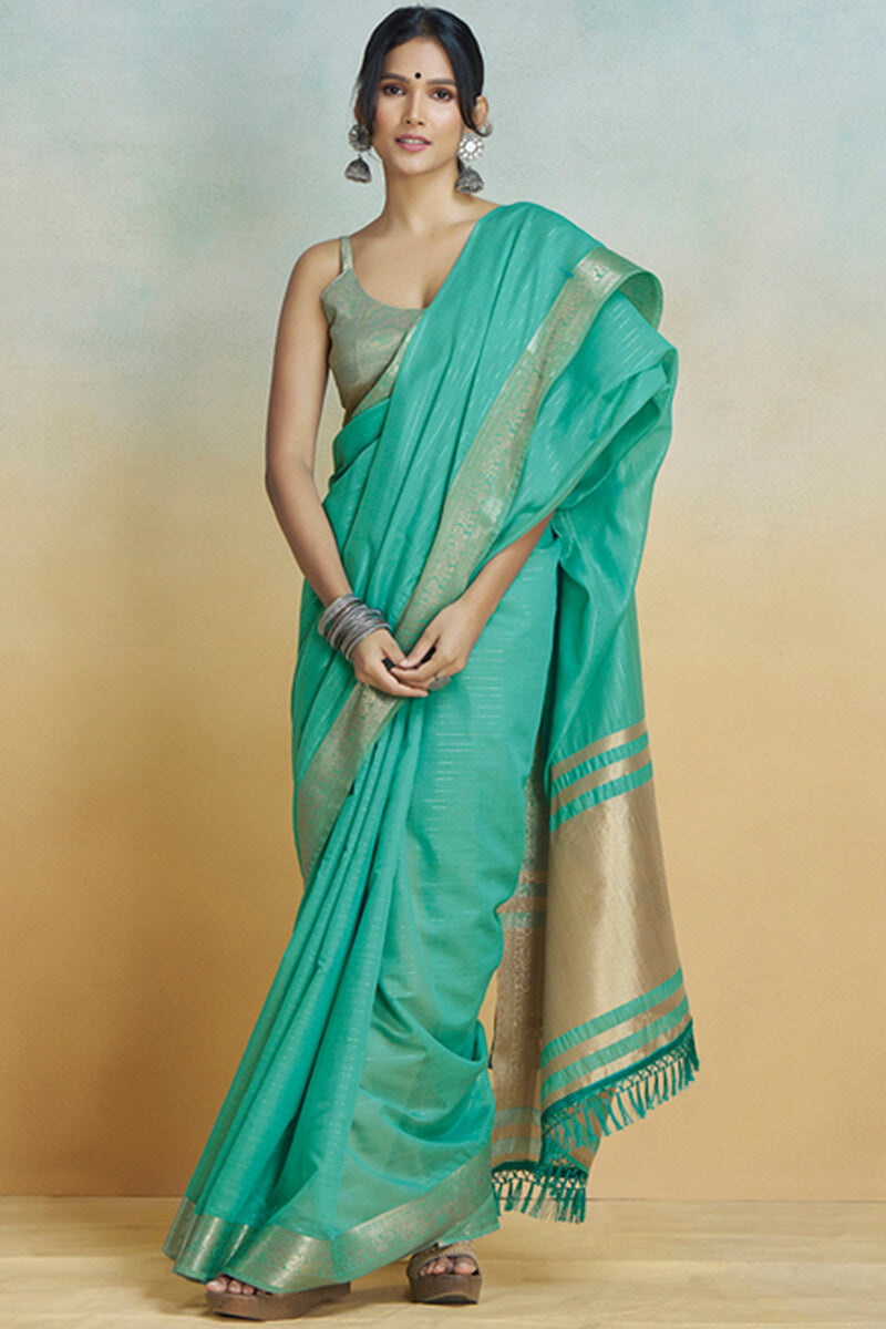 Light Sea Green Zari Woven Khadi Silk Saree