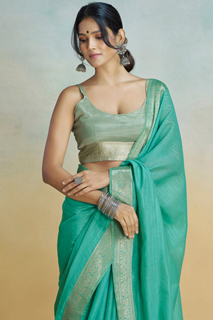 Light Sea Green Zari Woven Khadi Silk Saree