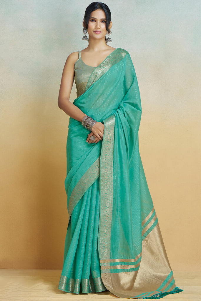 Light Sea Green Zari Woven Khadi Silk Saree