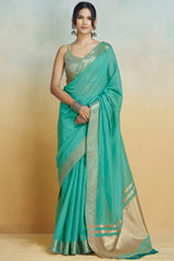 Light Sea Green Zari Woven Khadi Silk Saree
