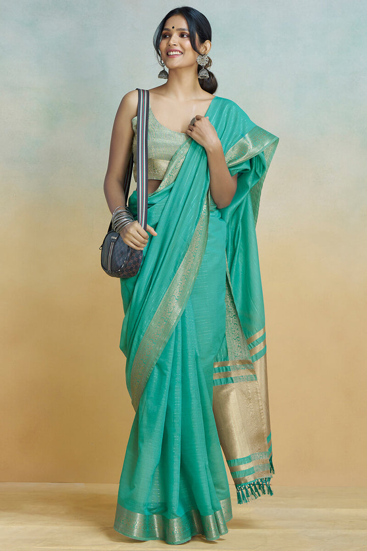 Light Sea Green Zari Woven Khadi Silk Saree