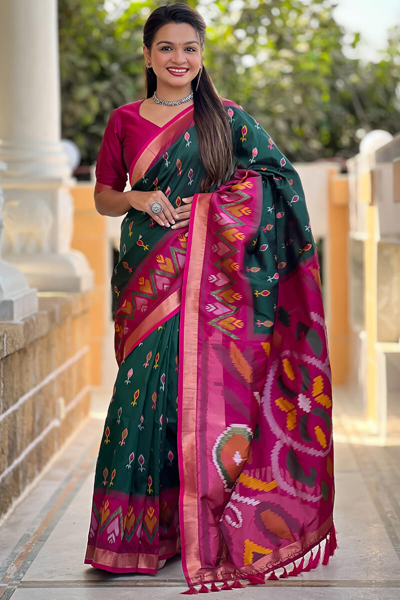 Lunar Green Ikkat Weaving Soft Silk Saree