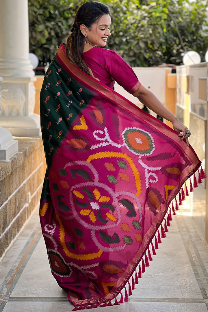 Lunar Green Ikkat Weaving Soft Silk Saree