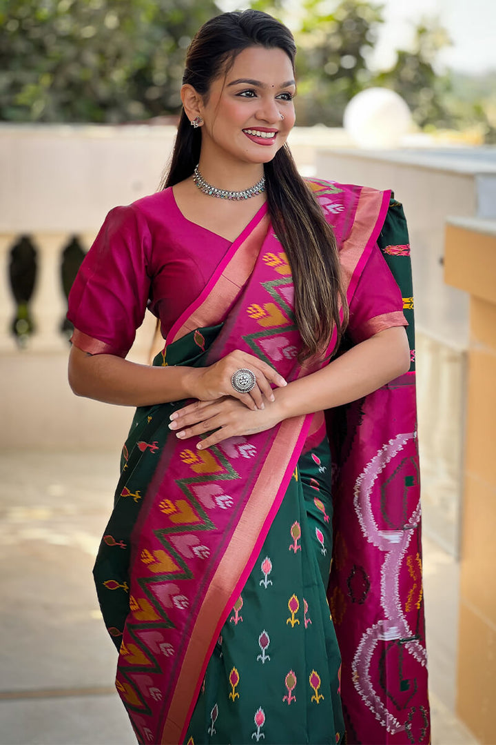 Lunar Green Ikkat Weaving Soft Silk Saree