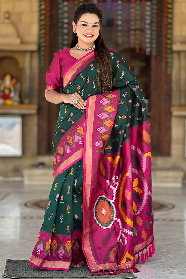 Lunar Green Ikkat Weaving Soft Silk Saree