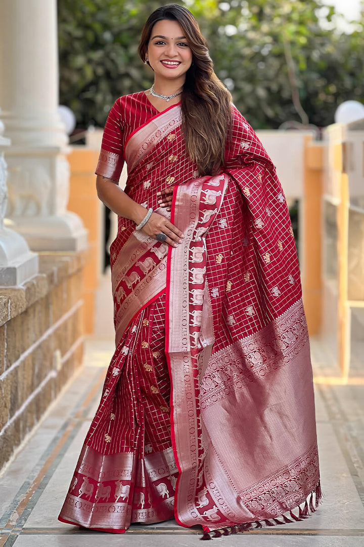 Lustrous Maroon Soft Banarasi Silk Saree