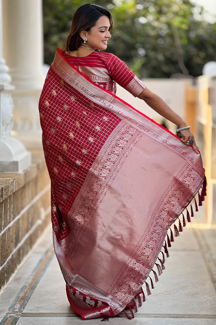 Lustrous Maroon Soft Banarasi Silk Saree