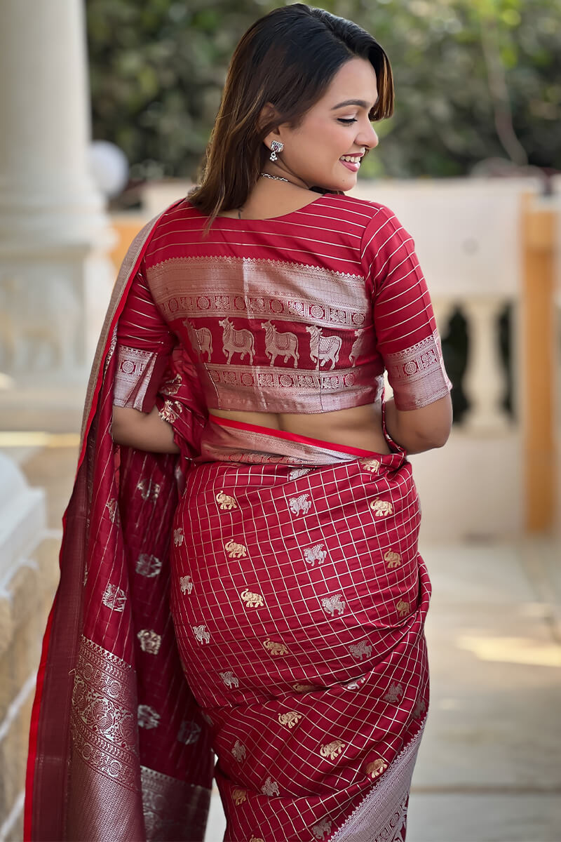 Lustrous Maroon Soft Banarasi Silk Saree