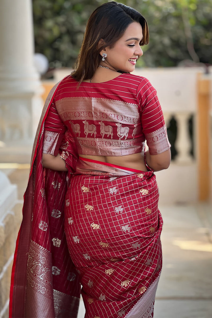 Lustrous Maroon Soft Banarasi Silk Saree