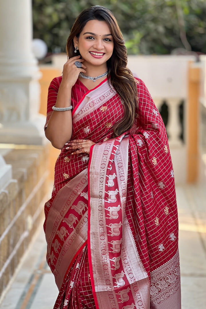 Lustrous Maroon Soft Banarasi Silk Saree