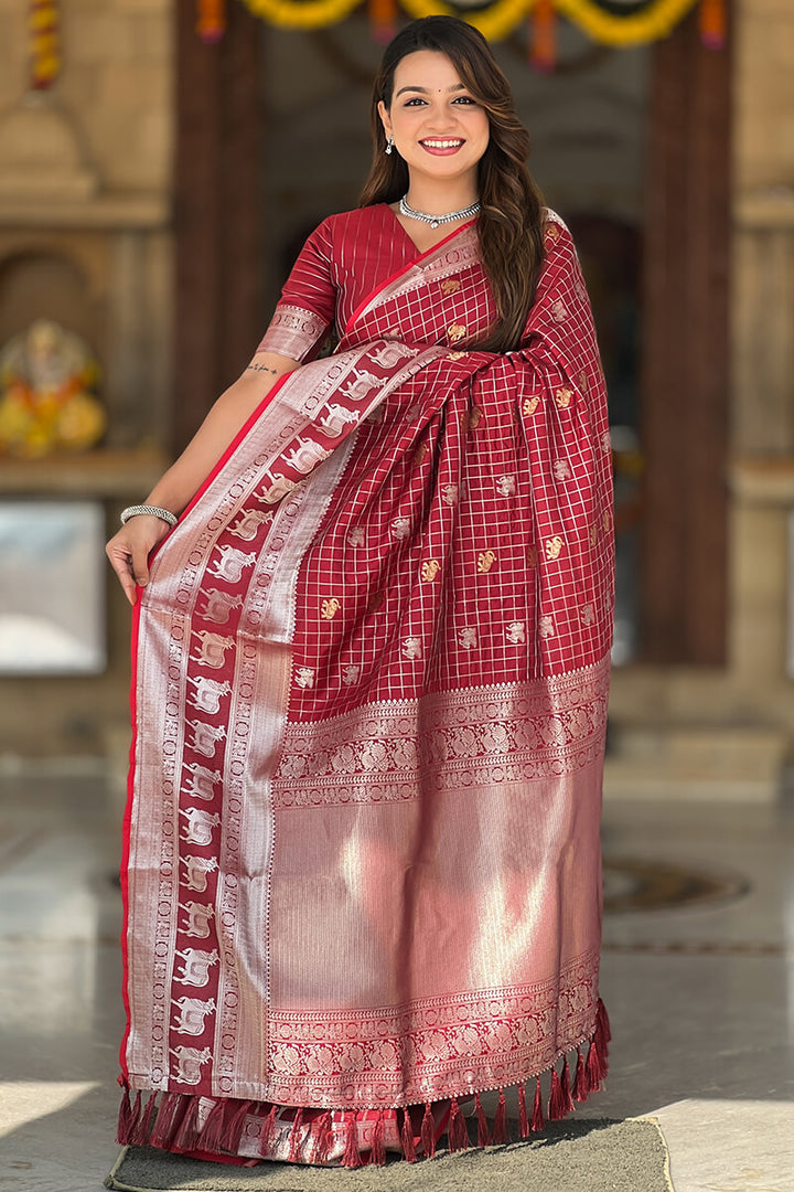 Lustrous Maroon Soft Banarasi Silk Saree