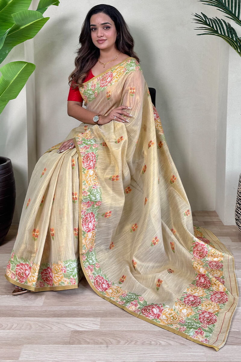 Maize Beige Tissue Silk Saree