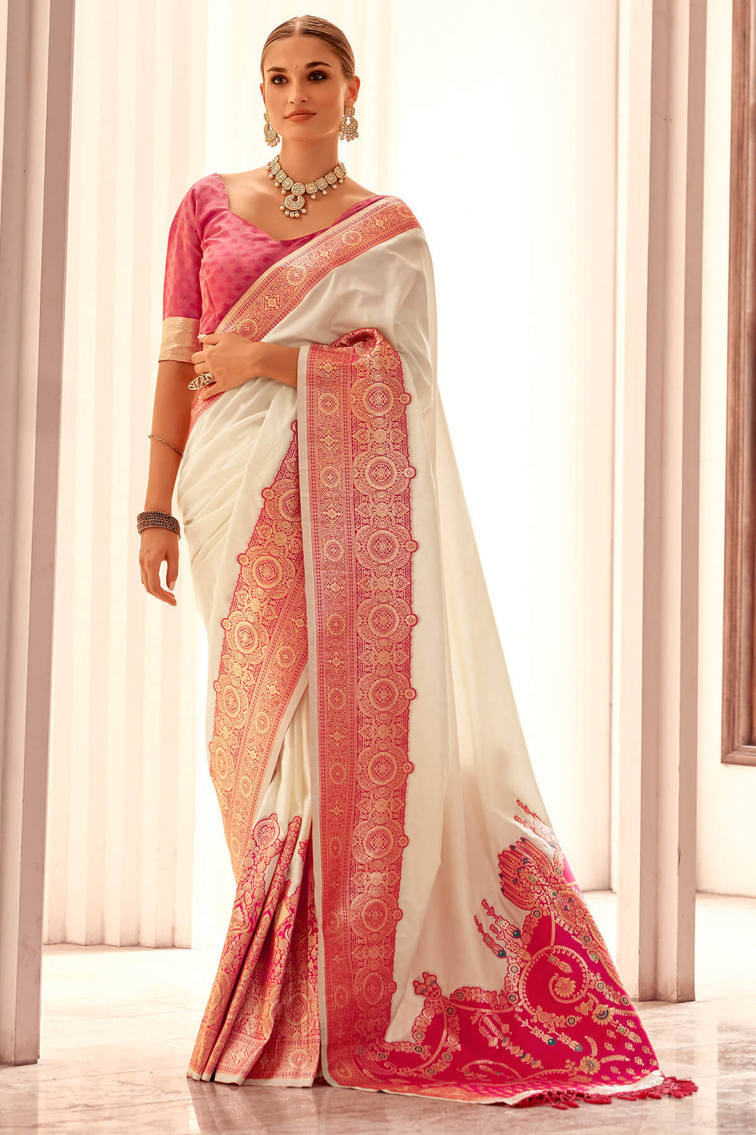 Maize Beige Zari Woven Soft Banarasi Silk Saree