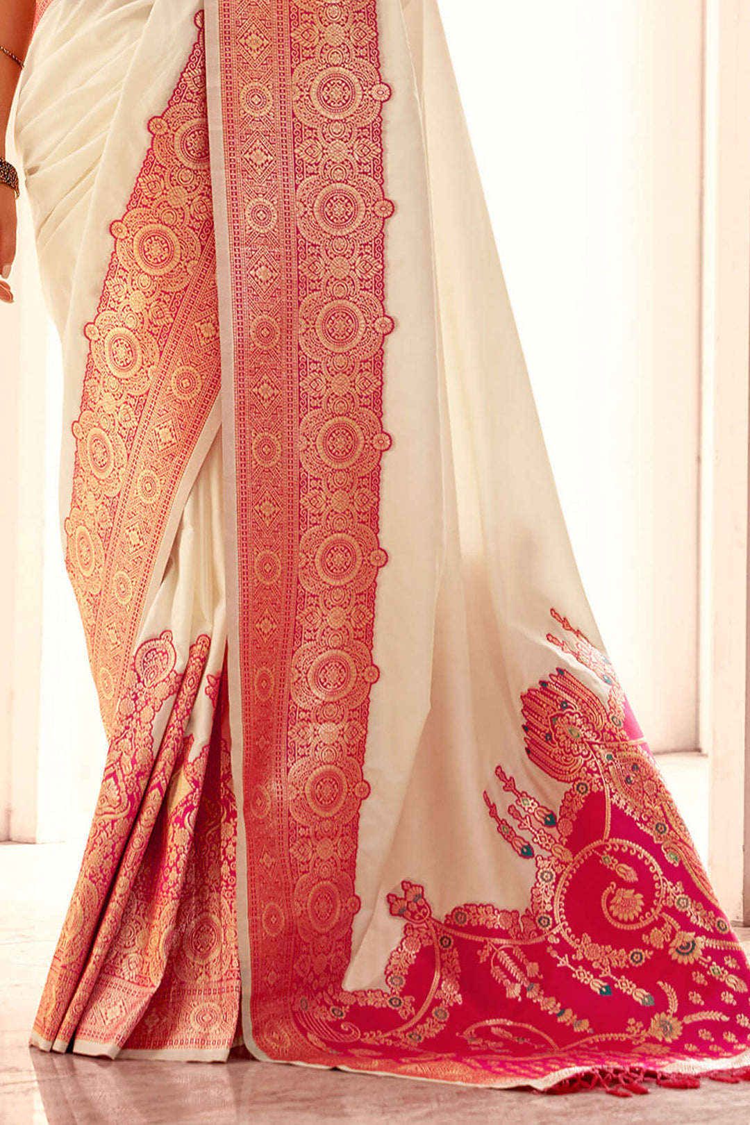 Maize Beige Zari Woven Soft Banarasi Silk Saree