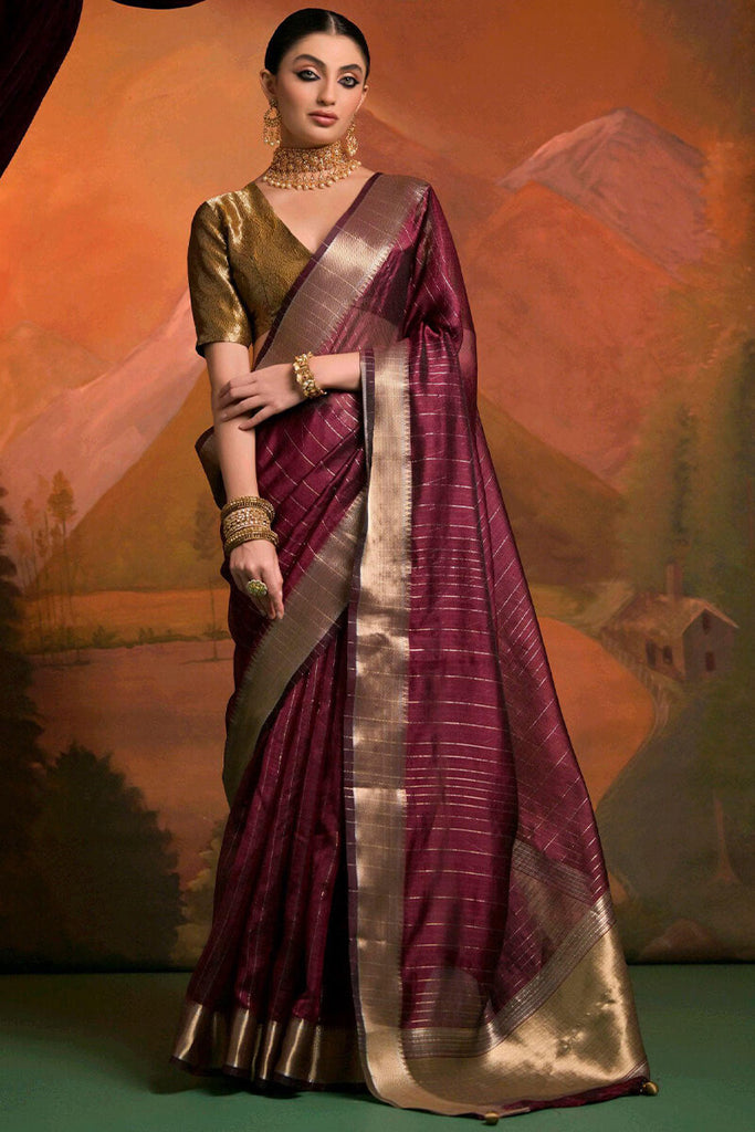 Merlot Wine Zari Woven Banarasi Silk Saree