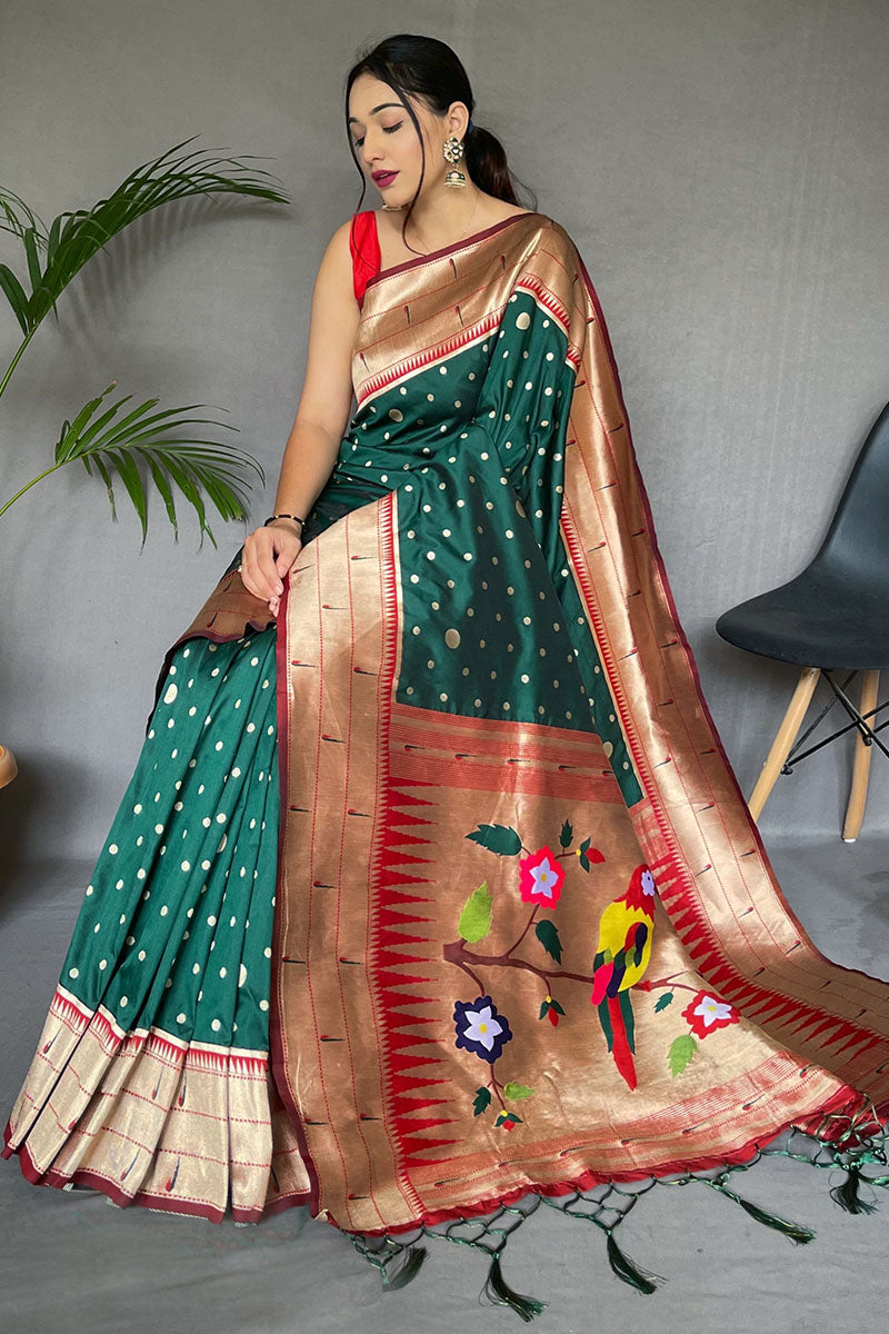 Mineral Green Paithani Silk Saree