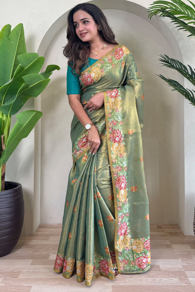Mineral Green Tissue Silk Saree