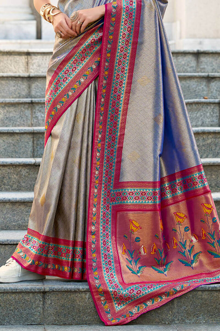 Mist Blue Paithani Tissue Silk Saree