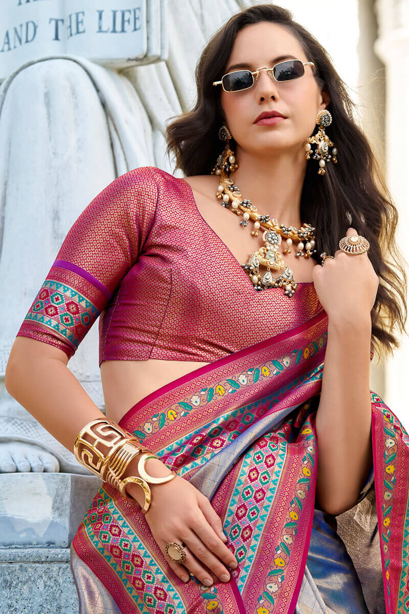 Mist Blue Paithani Tissue Silk Saree