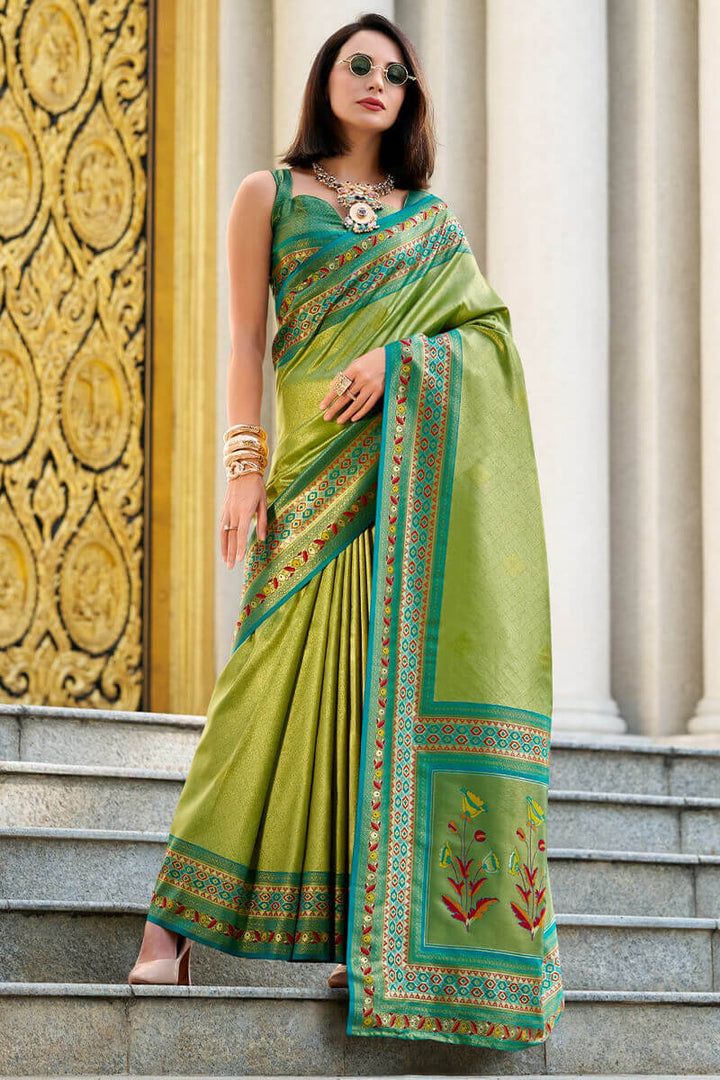 Moss Green Paithani Tissue Silk Saree