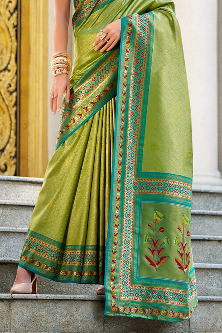 Moss Green Paithani Tissue Silk Saree