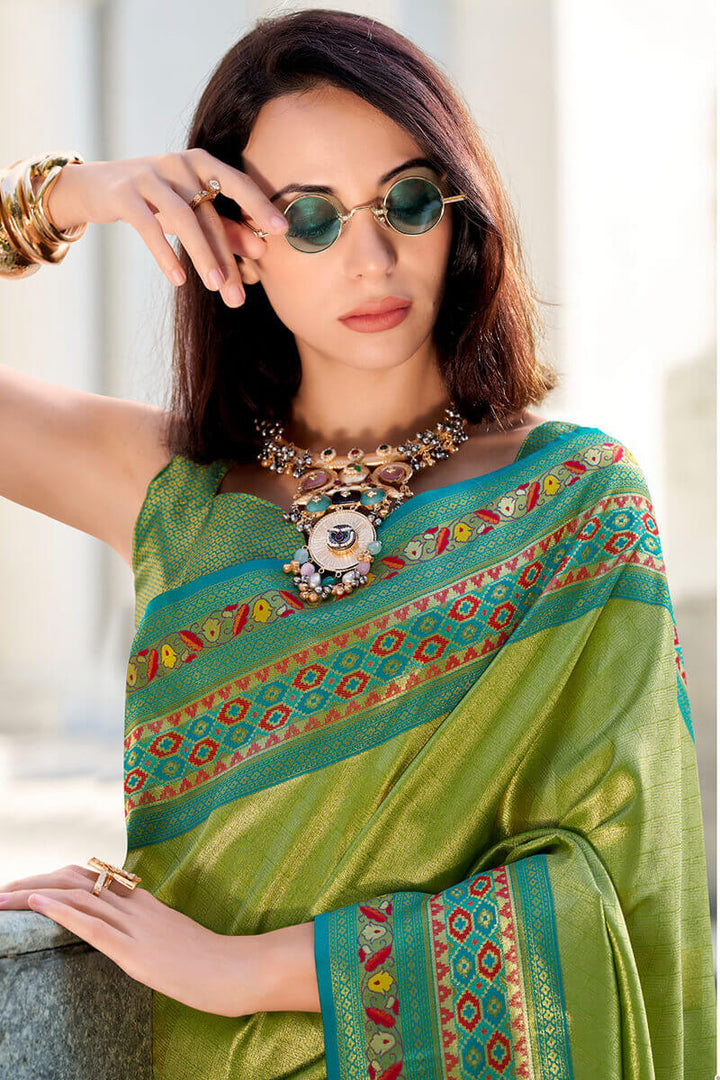 Moss Green Paithani Tissue Silk Saree