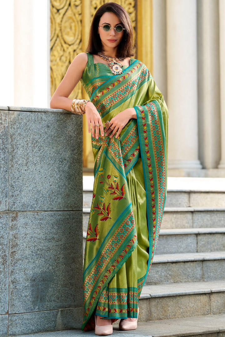 Moss Green Paithani Tissue Silk Saree