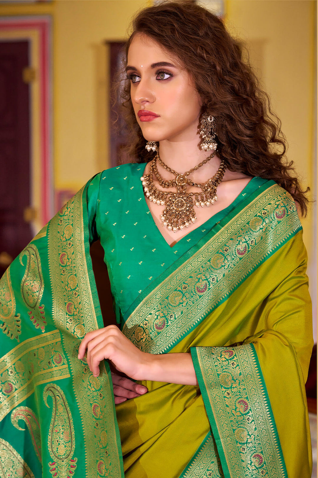 Muddy Yellow Zari Woven Soft Banarasi Silk Saree