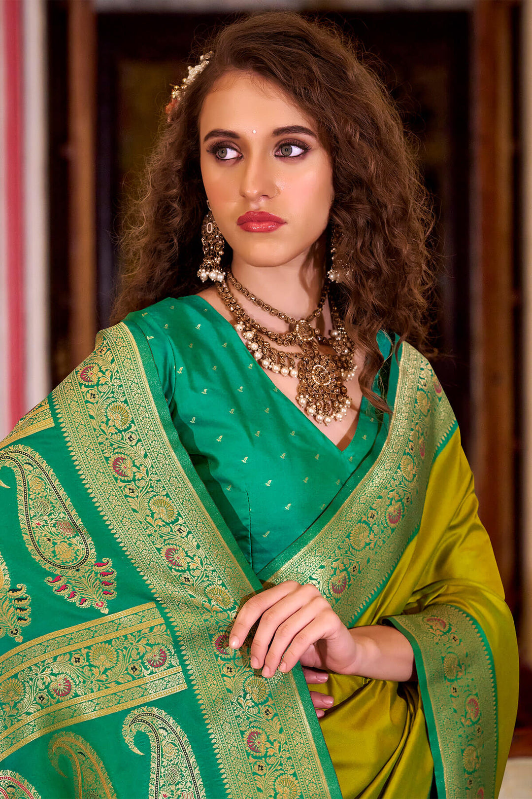 Muddy Yellow Zari Woven Soft Banarasi Silk Saree