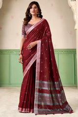 Mulberry Maroon Linen Silk Saree