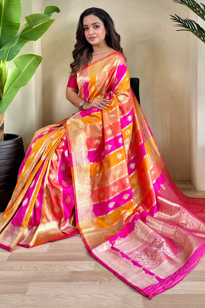 Multicolor Banarasi Satin Silk Saree