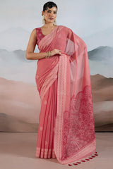 Muted Pink Pure Cotton Viscose Silk Saree