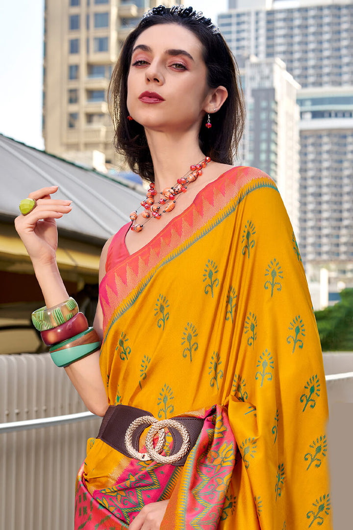Ochre Yellow Soft Banarasi Silk Saree