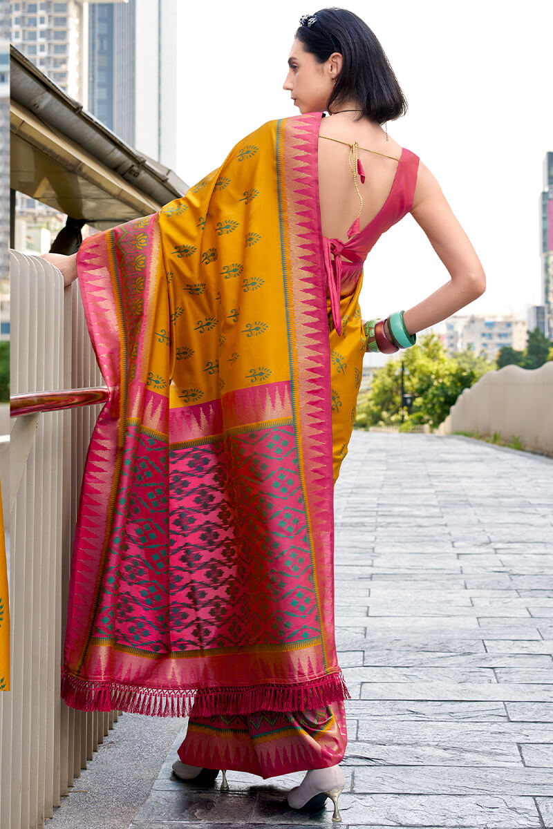 Ochre Yellow Soft Banarasi Silk Saree