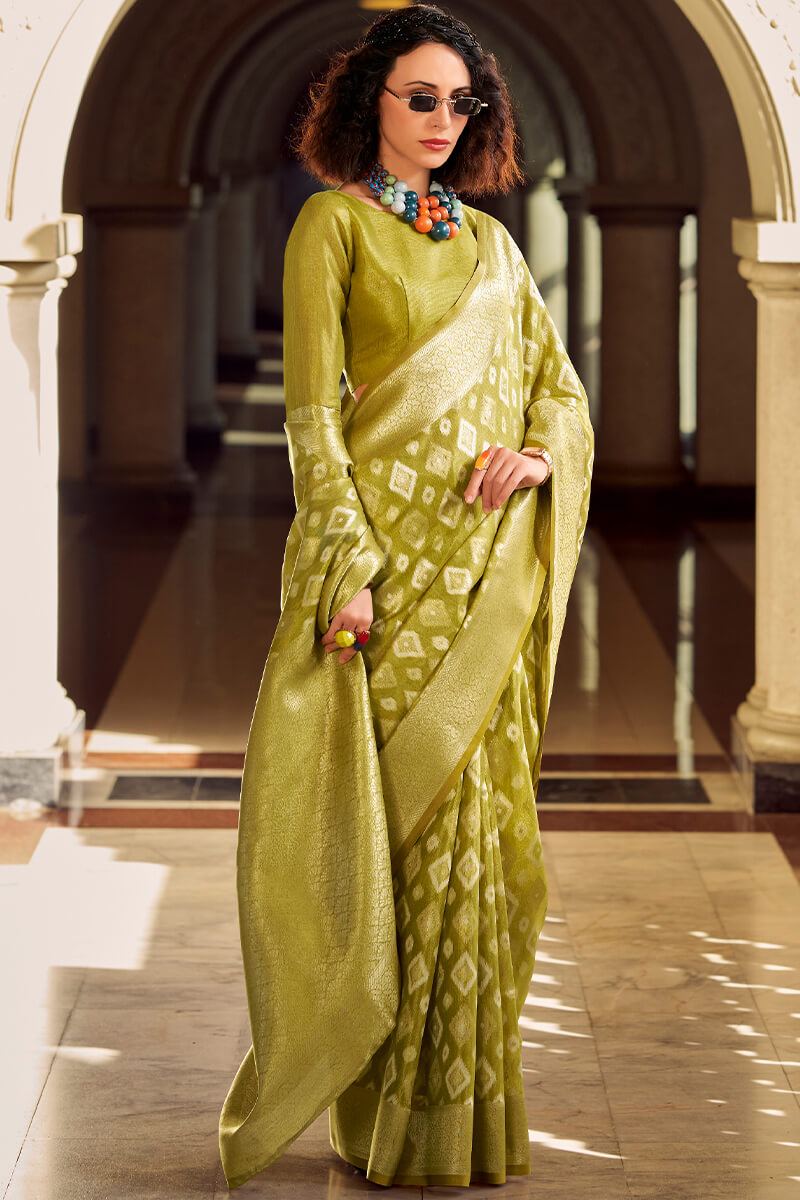 Olive Green Tissue Silk Saree