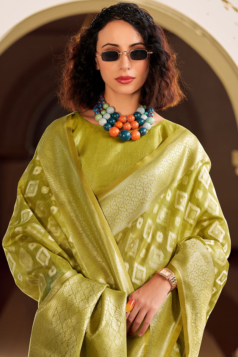 Olive Green Tissue Silk Saree