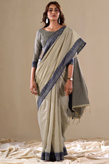 Olive Grey Handloom Cotton Saree
