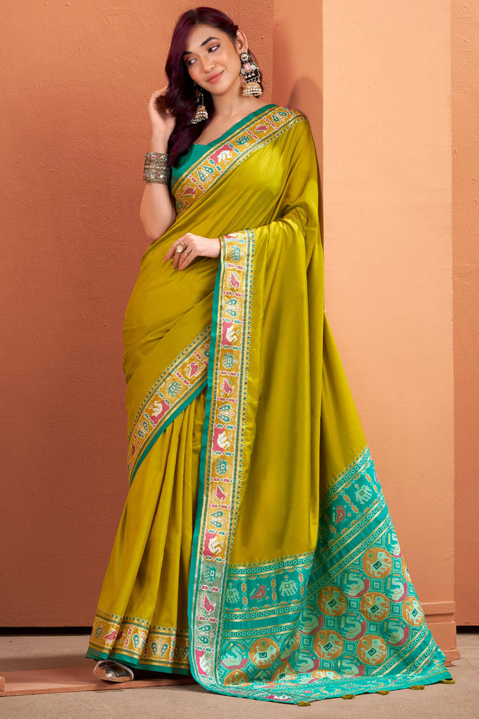 Olive Yellow Patola Silk Saree