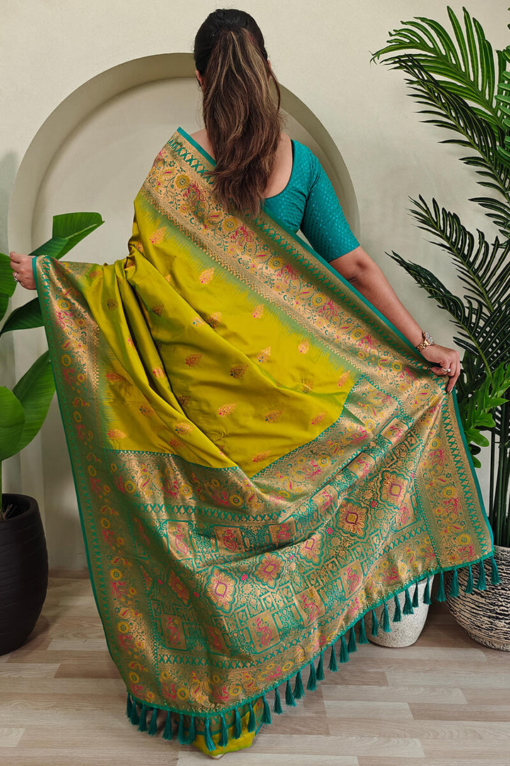 Olive Yellow Zari Woven Banarasi Silk Saree