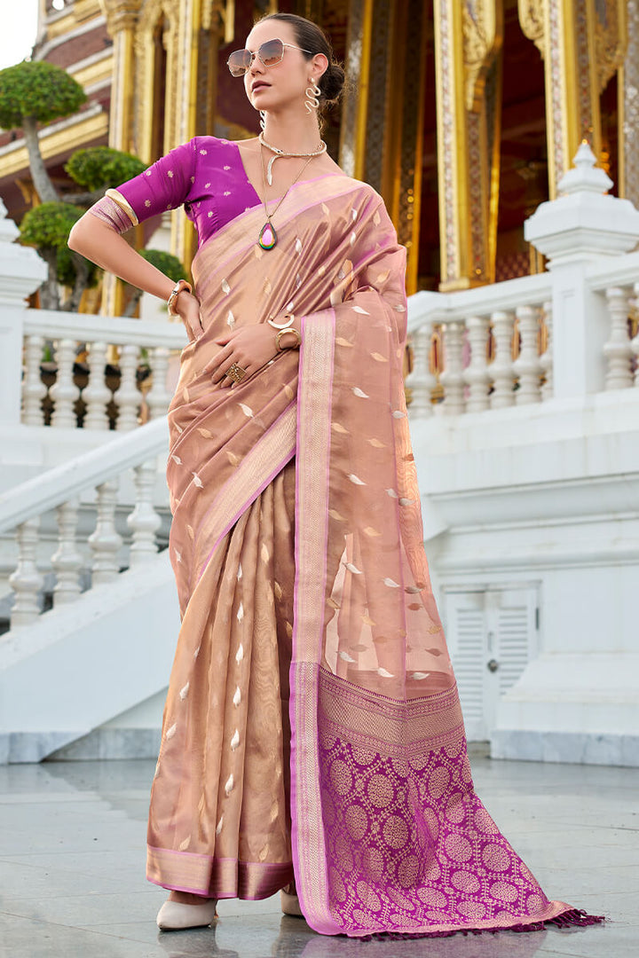 Oriental Pink Tissue Silk Saree