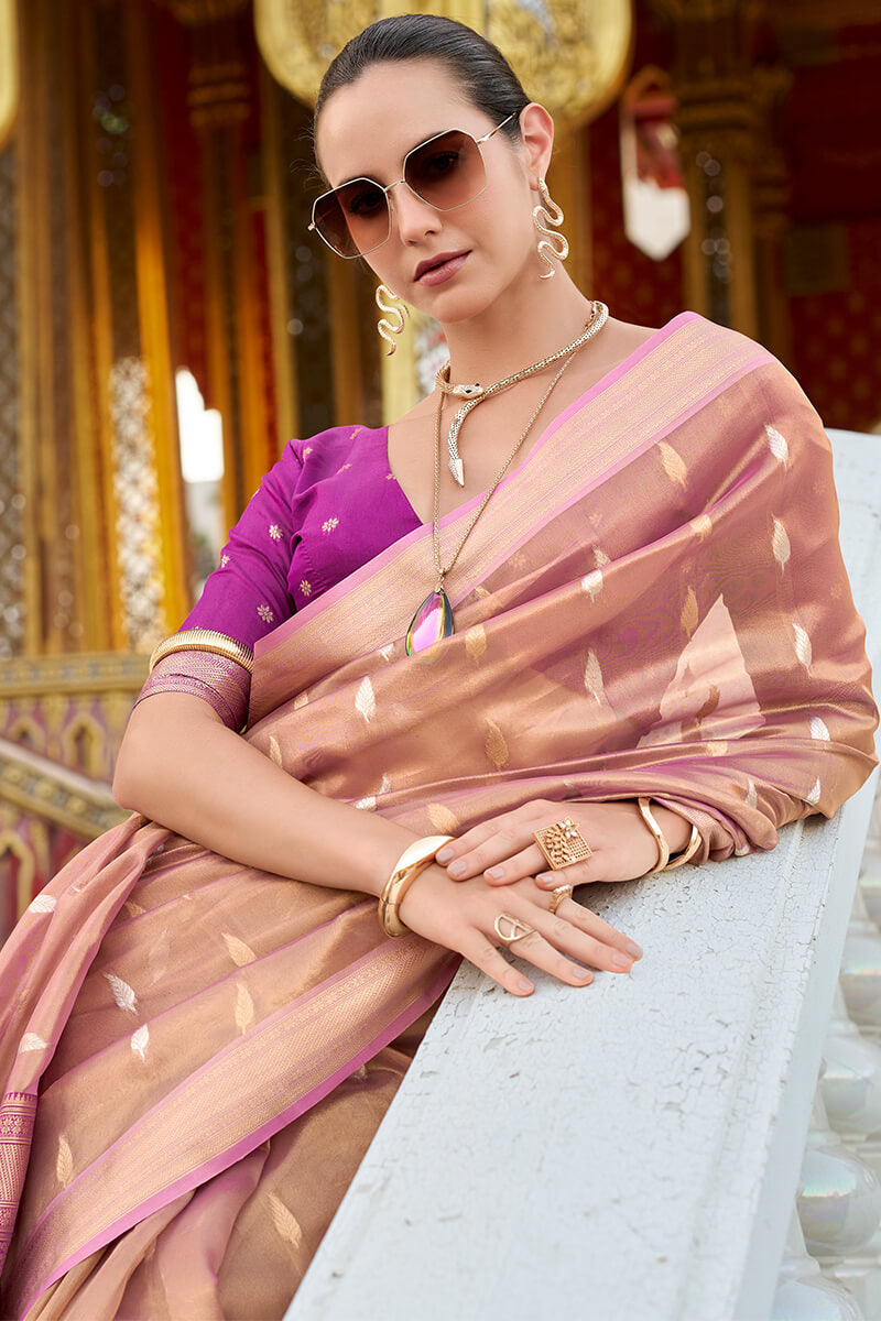 Oriental Pink Tissue Silk Saree