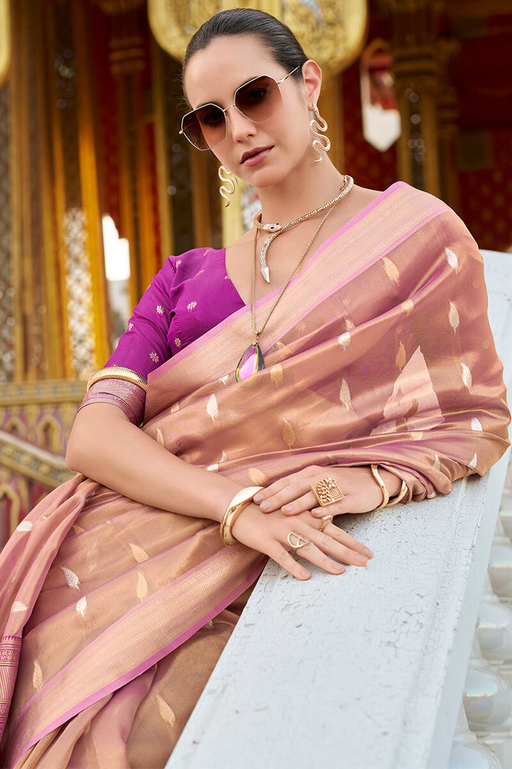 Oriental Pink Tissue Silk Saree