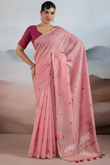Oriental Pink Woven Spun Cotton Saree