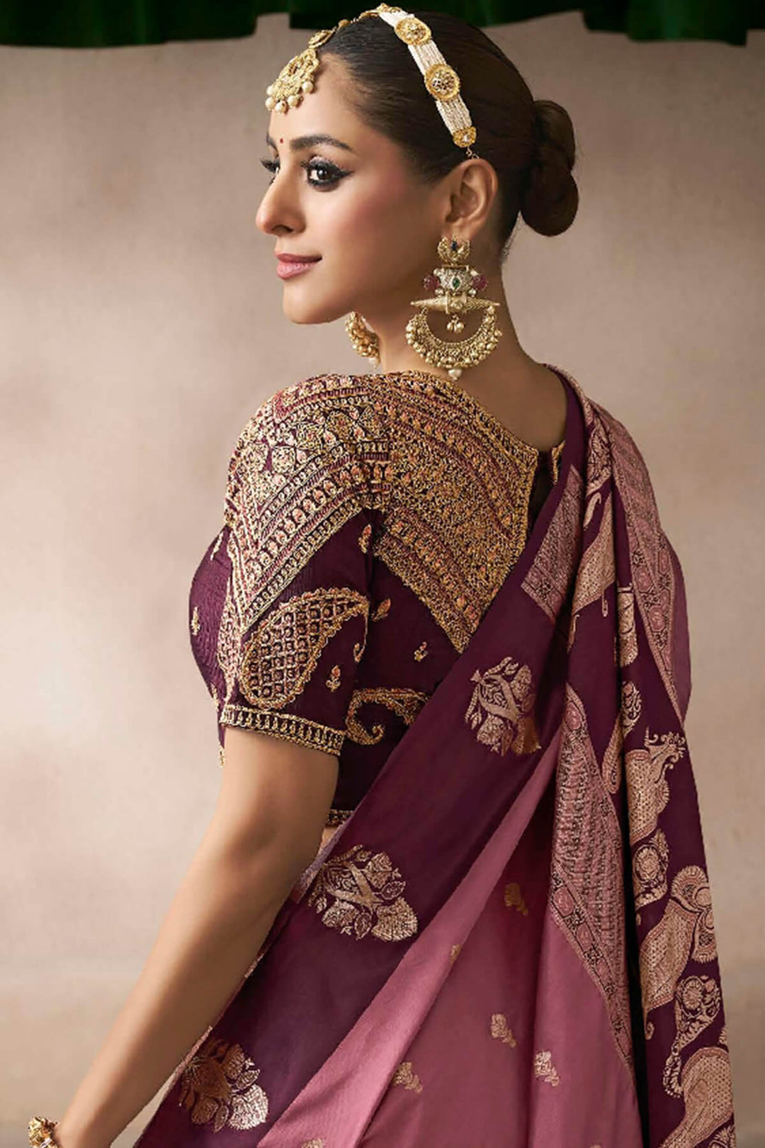 Oriental Pink Zari Woven Satin Silk Saree With Heavy Embroidery Blouse Piece