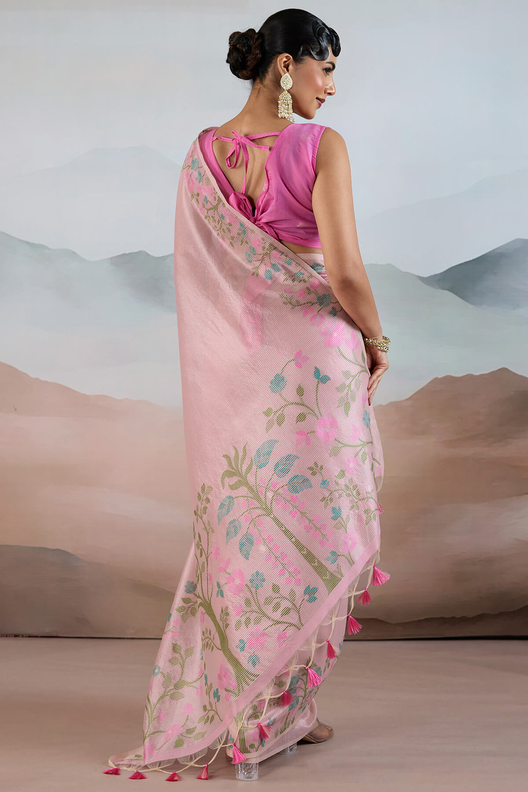 Oyster Pink Pure Tissue Silk Saree