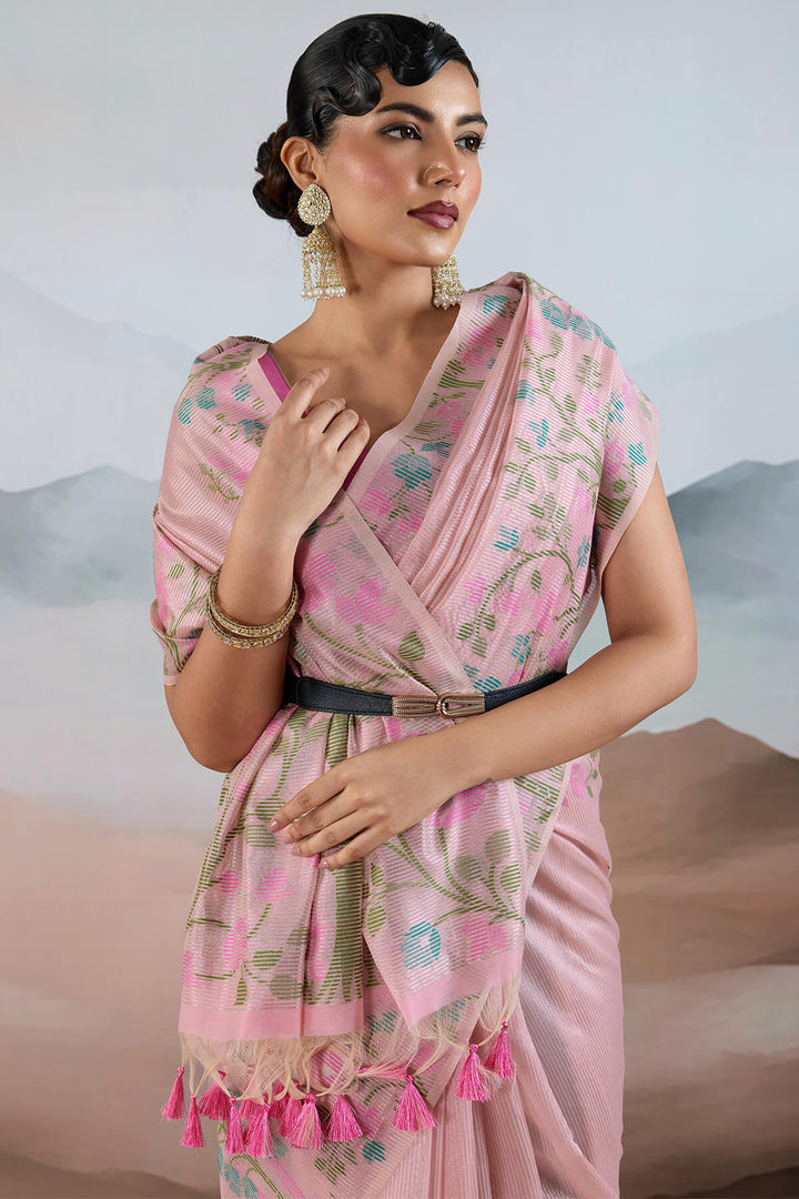 Oyster Pink Pure Tissue Silk Saree