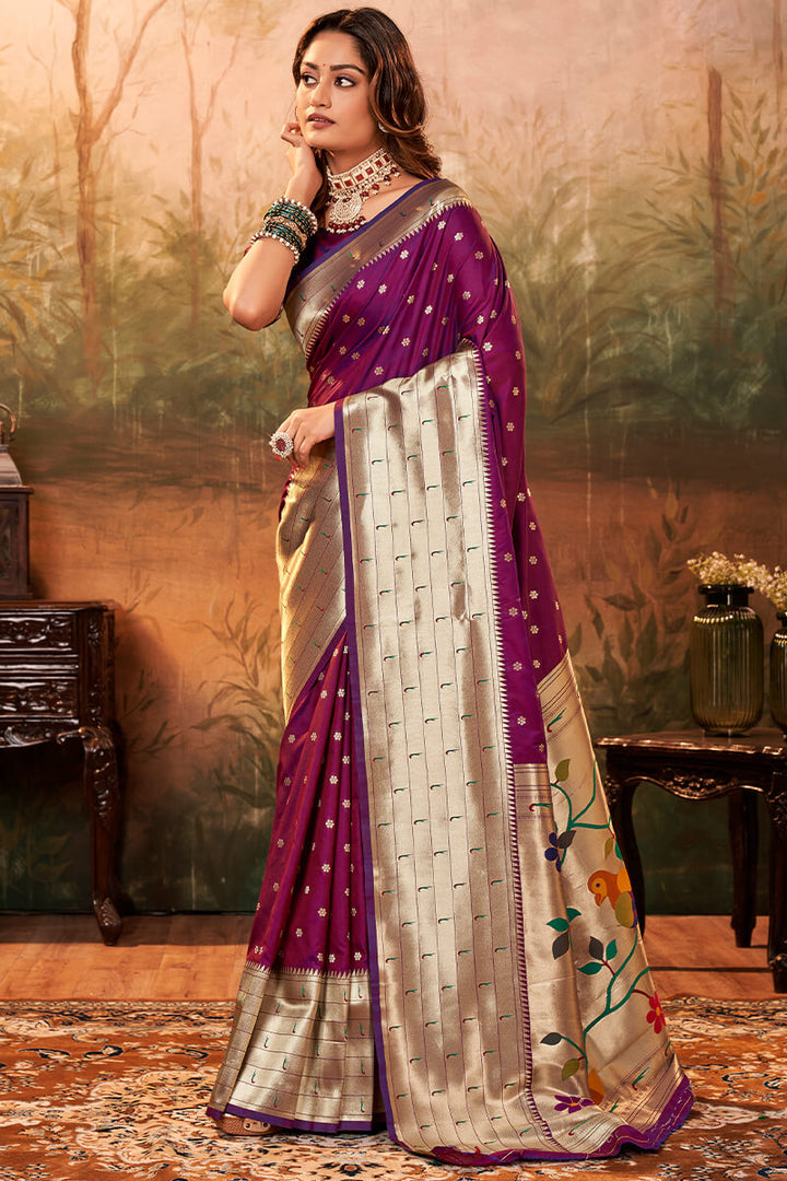 Pansy Purple Paithani Silk Saree
