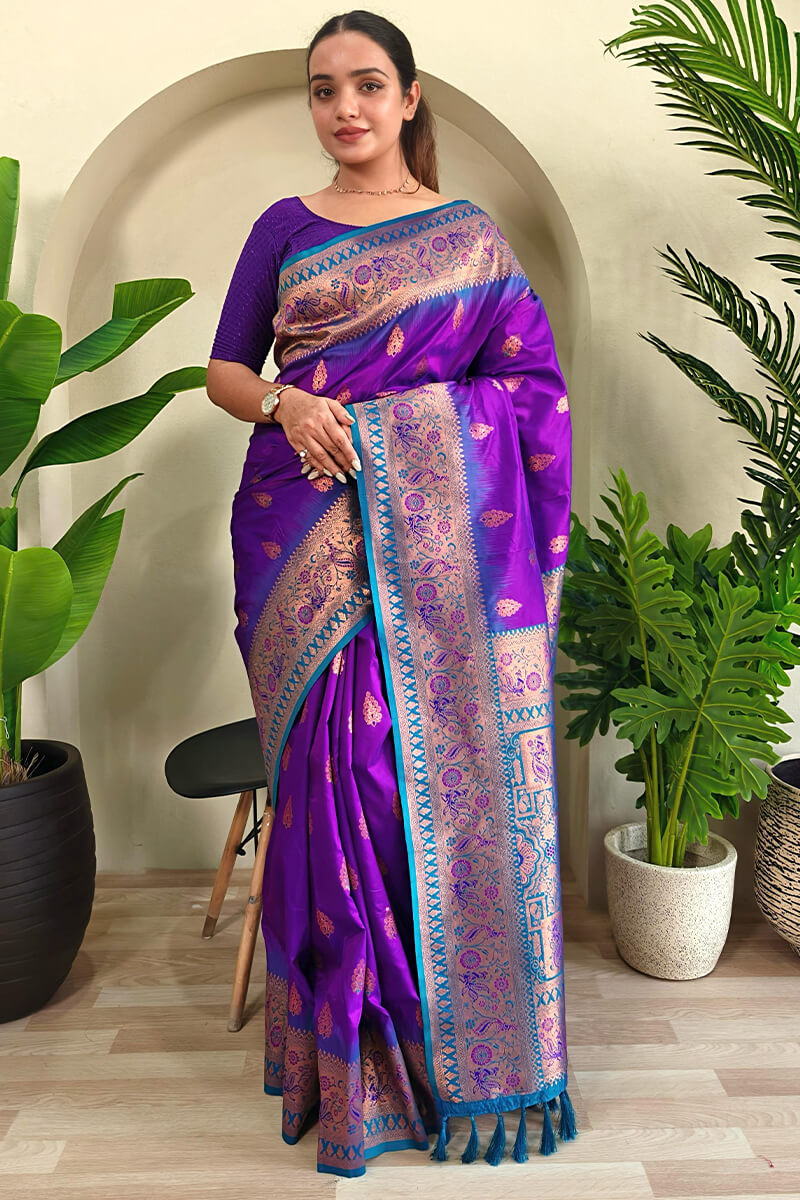 Pansy Purple Zari Woven Banarasi Silk Saree