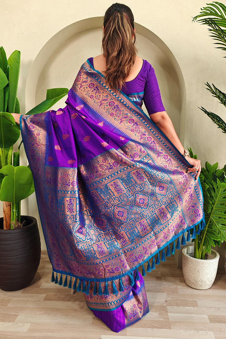 Pansy Purple Zari Woven Banarasi Silk Saree