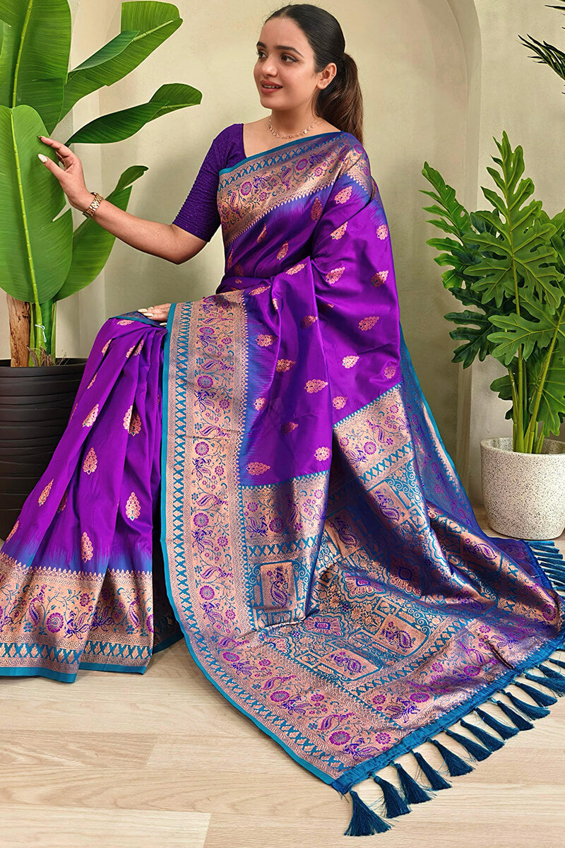 Pansy Purple Zari Woven Banarasi Silk Saree
